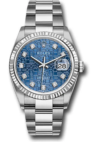 Watches with Stainless Steel PVD Coating for Scratch ResistanceRolex Steel Datejust 36 Watch - Fluted Bezel - Blue Jubilee Diamond Dial - Oyster Bracelet - 126234 bljdo