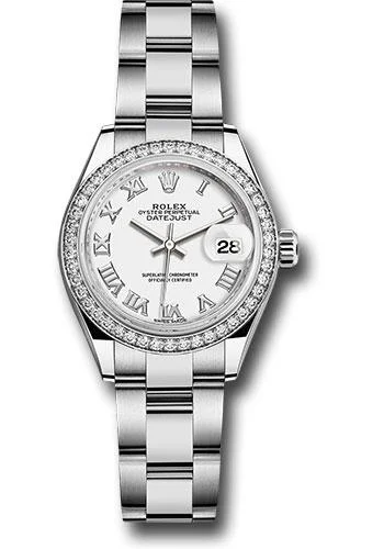 Watches with Heart Rate and Blood Pressure MonitorRolex Steel and White Gold Rolesor Lady-Datejust 28 Watch - 44 Diamond Bezel - White Roman Dial - Oyster Bracelet - 279384RBR wro