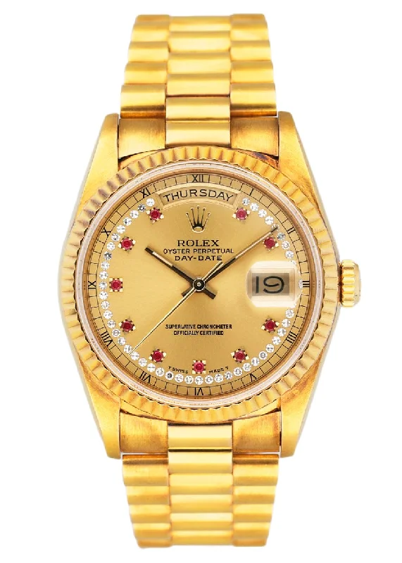 Solar-Powered Watches for Eco-Conscious UsersRolex Day Date 18238 Ruby Diamond Dial Mens Watch