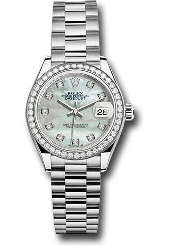 Watches with Rubber Straps for Comfort and DurabilityRolex White Gold Lady-Datejust Watch - 44 Diamond Bezel - White Mother-Of-Pearl Diamond Dial - President Bracelet - 279139rbr mdp