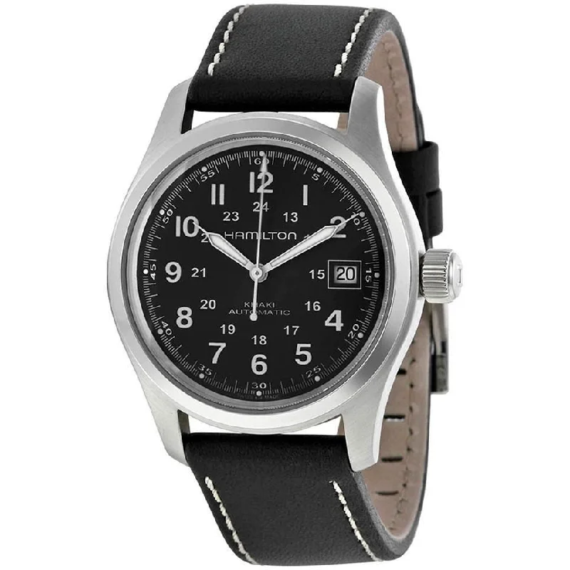 Stainless Steel Dress Watches for BusinessmenHamilton Men's H70455863 Khaki Field Automatic Black Leather Watch