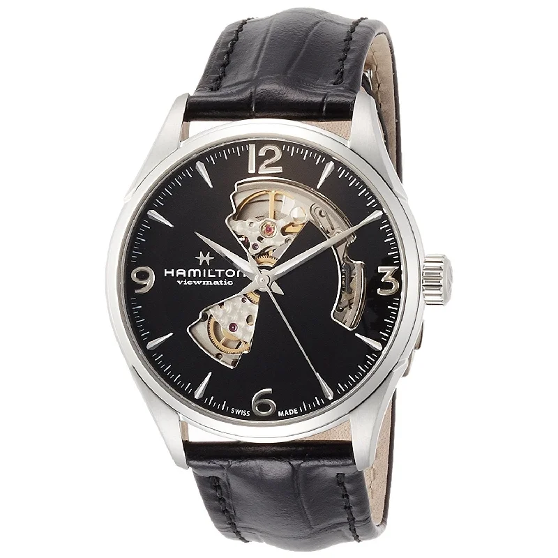 Watches with Engraved Dials for PersonalizationHamilton Men's H32705731 Jazzmaster Automatic Black Leather Watch