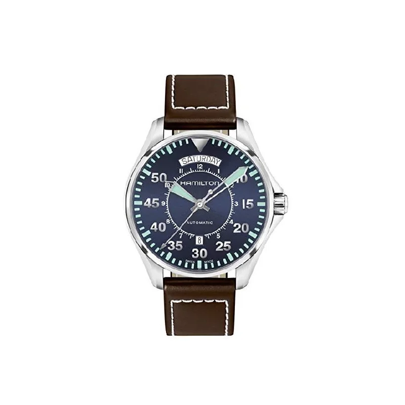 Watches with Glossy Finish Cases for a Shiny AppealHamilton Men's H64615545 Khaki Aviation Automatic Brown Leather Watch