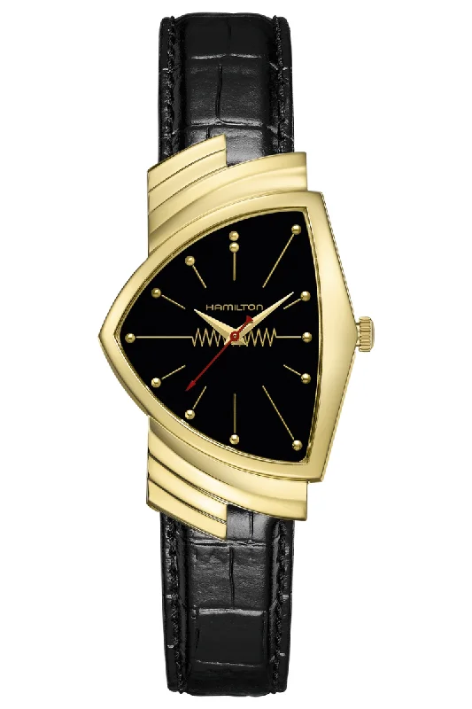 Leather Band Watches with Quick-Release BucklesHamilton Ventura Gold Quartz Limited Edition H24311730