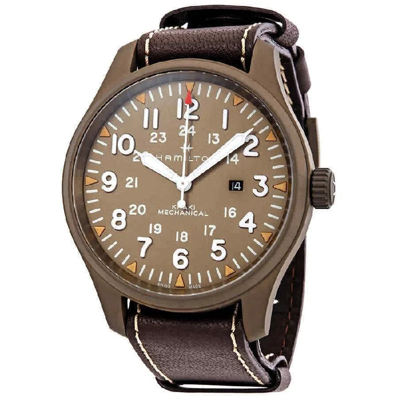 Waterproof Diving Watches with Rotating BezelHamilton Men's H69829560 Khaki Field Brown Leather Watch