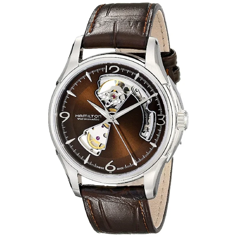 Watches with Gold Plated Cases for a Luxurious LookHamilton Men's H32565595 Jazzmaster Open Heart Automatic Brown Leather Watch