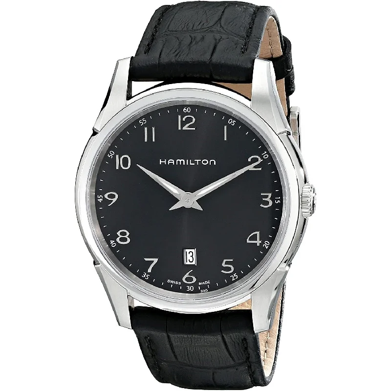 Designer Brand Watches with Unique Dial PatternsHamilton Men's H38511733 Jazzmaster Thinline Black Leather Watch