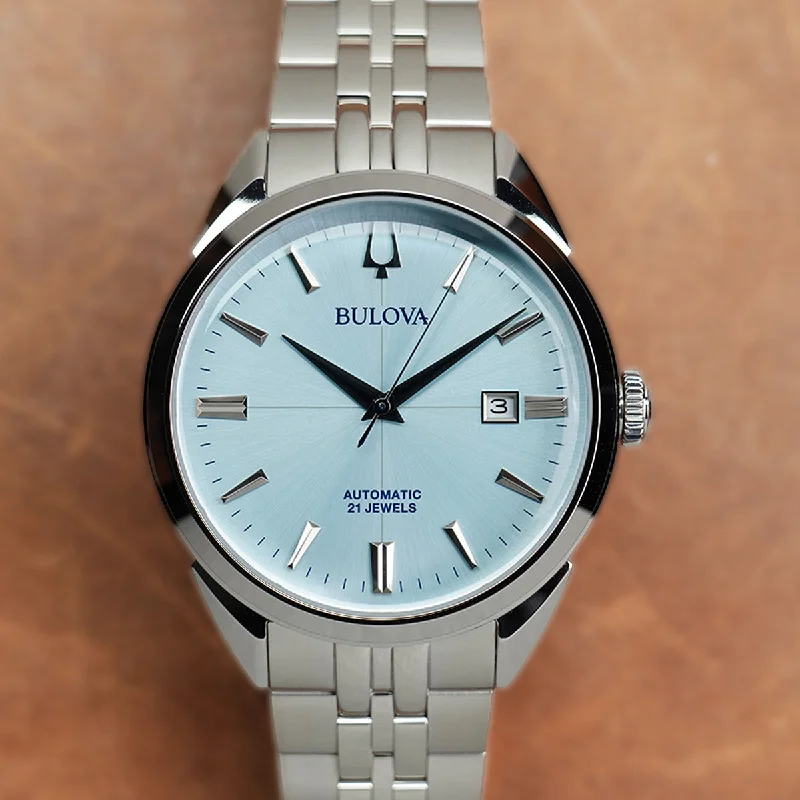 Watches with Embossed Dials for a Textured LookBulova Sutton Classic BLV 96B423 Aqua Blue Dial