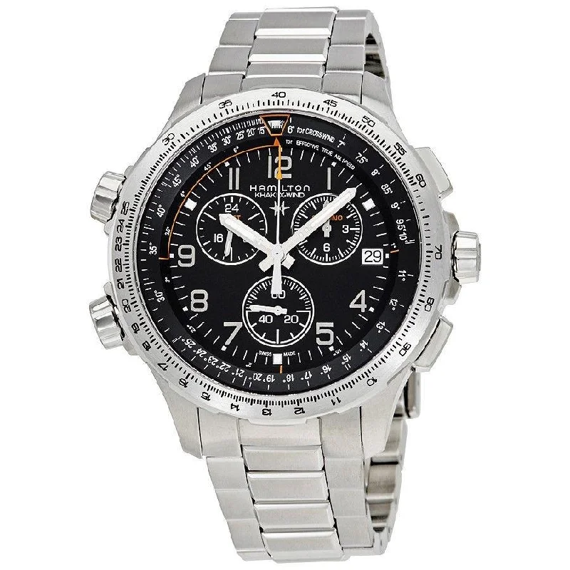 Watches with Baton-Style Hands for a Classic LookHamilton Men's H77912135 Khaki X-Wind Chronograph, GMT, Rattrapante and Time Zone Stainless Steel Watch