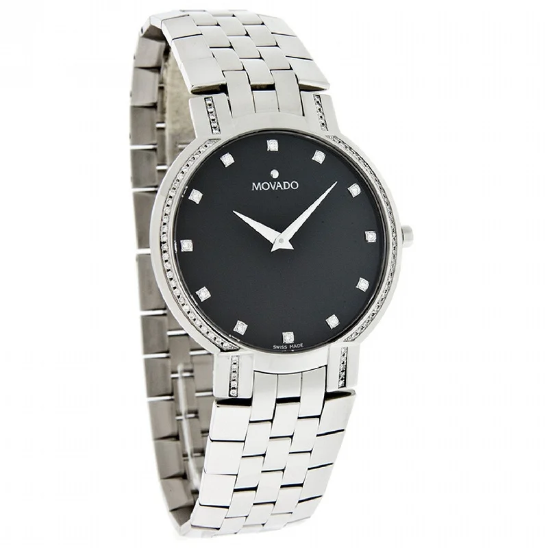 Watches with Temperature SensorMovado Faceto Quartz Diamond Black Dial Men's Watch 0606237