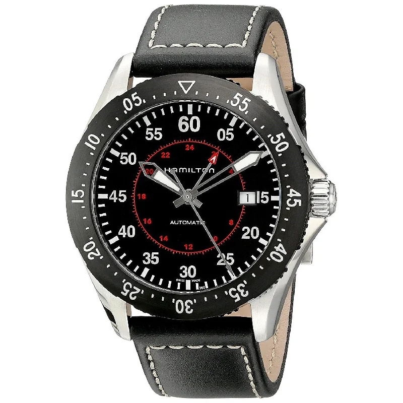 Men’s Watches with Date Display WindowHamilton Men's H76755735 Khaki Aviation Automatic Black Leather Watch