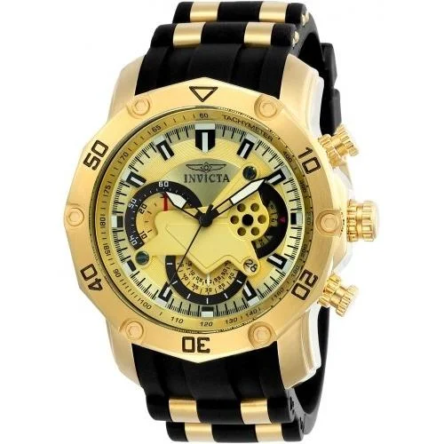 Round Dial Watches with Roman NumeralsInvicta Men's 23427 Pro Diver Scuba Black and Gold-tone Polyurethane and Stainless Steel Watch