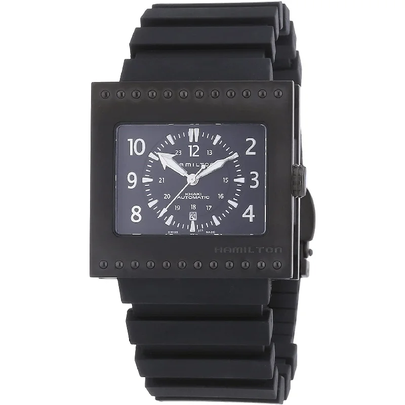 Watches with Baton-Style Hands for a Classic LookHamilton Men's H79585333 Khaki Action Code Breaker Black Rubber Watch