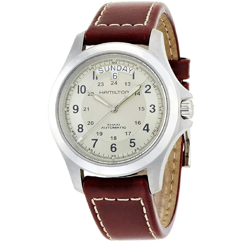 Mechanical Watches with Hand-Winding MechanismHamilton Men's H64455523 Khaki Field King Automatic Brown Leather Watch