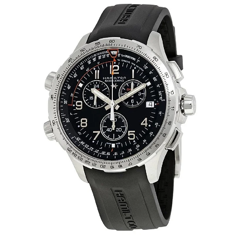 Hybrid Smartwatches with Traditional Watch AestheticsHamilton Men's H77912335 Khaki X-Wind Chronograph, GMT and Time Zone Black Rubber Watch