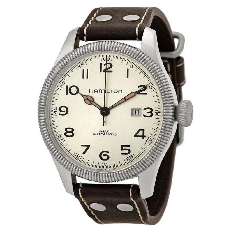 Watches with Baton-Style Hands for a Classic LookHamilton Men's H60515593 Khaki Pioneer Field Brown Leather Watch