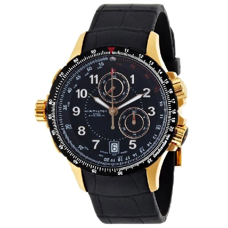 Watches with Rubber Straps for Comfort and DurabilityHamilton Men's H77642333 Khaki ETO Chronograph Black Rubber Watch