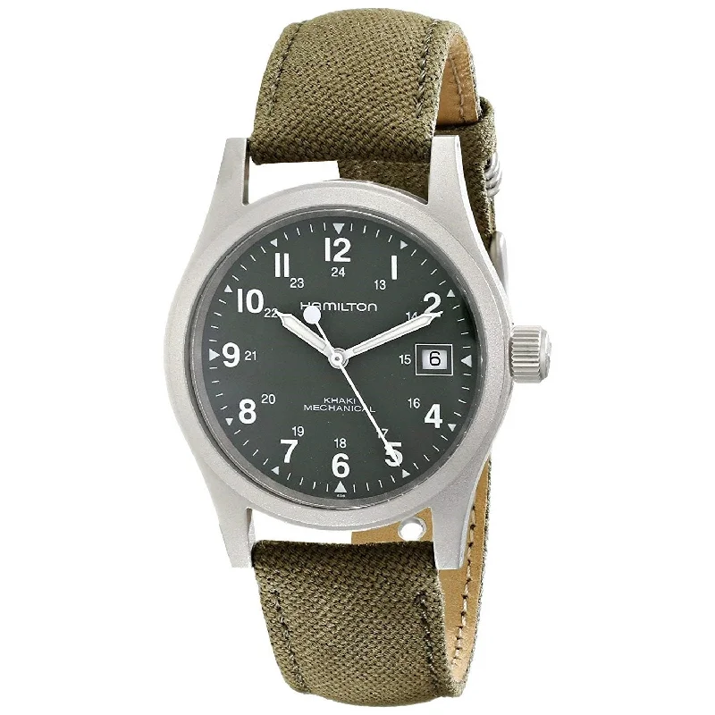 Watches with Temperature SensorHamilton Men's H69419363 Khaki Field Mecahnical Hand Wind Green Canvas Watch