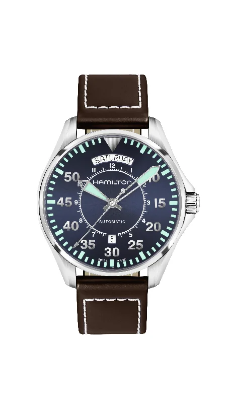 Watches with Baton-Style Hands for a Classic LookHamilton Khaki Pilot Day Date Auto