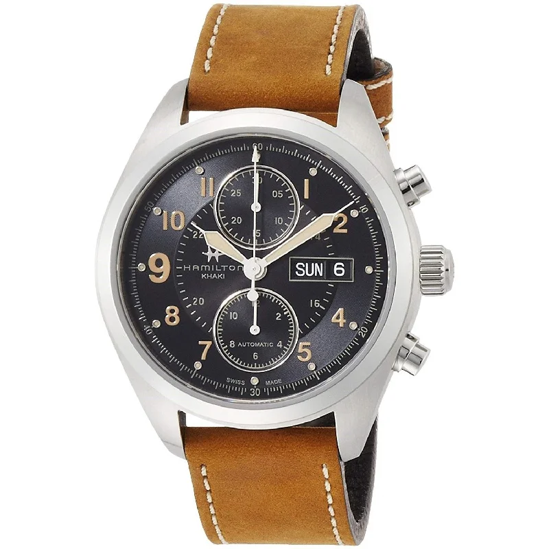 Watches with Gold Plated Cases for a Luxurious LookHamilton Men's H71616535 Khaki Field Chronograph Brown Leather Watch