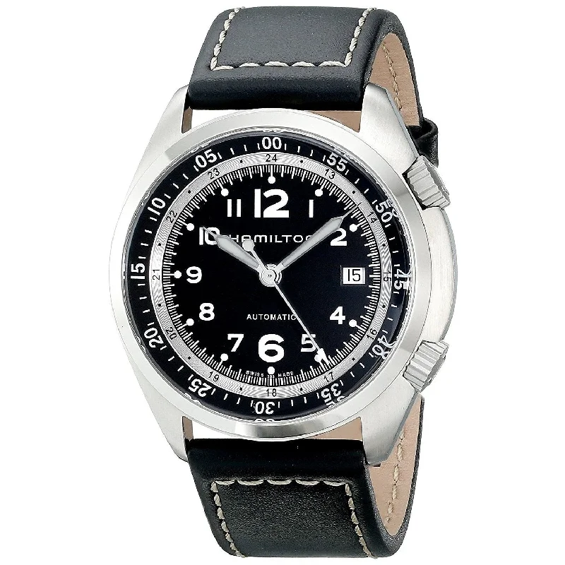 Watches with Dauphine-Style Hands for an Elegant LookHamilton Men's H76455733 Khaki Aviation Automatic Black Leather Watch