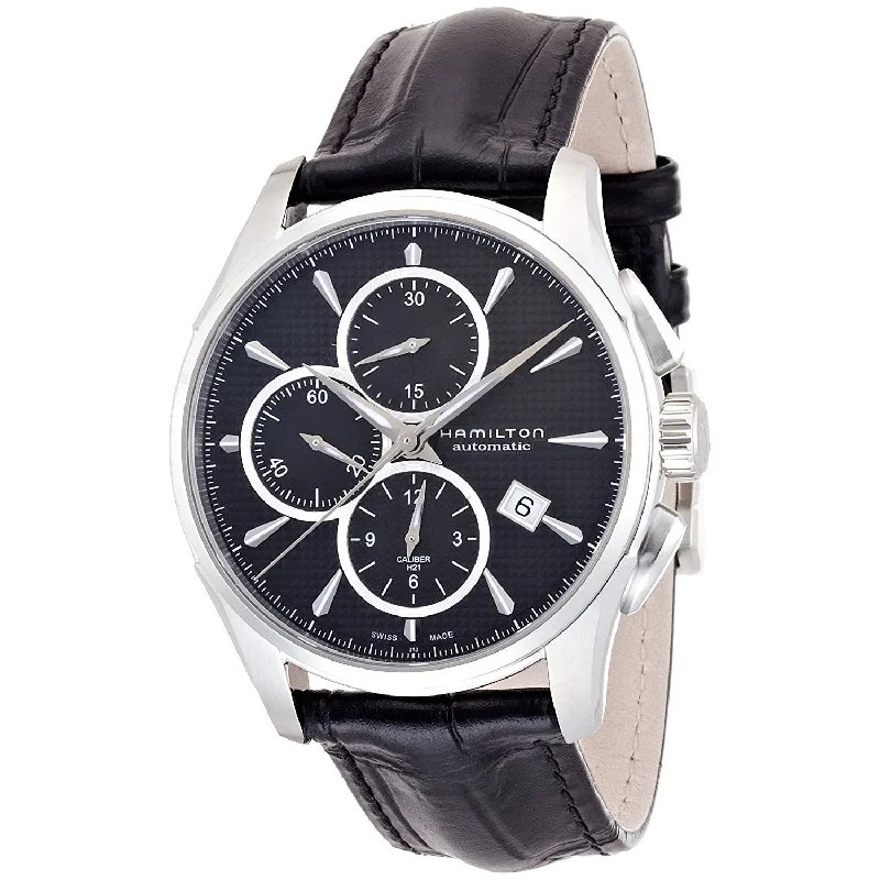 Men’s Dress Watches with Slim ProfilesHamilton Men's H32596731 Jazzmaster Chronograph Automatic Black Leather Watch