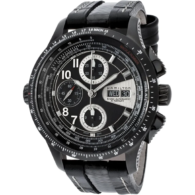 Watches with Temperature SensorHamilton Men's H76686735 Khaki X-Mach Chronograph Black Leather Watch