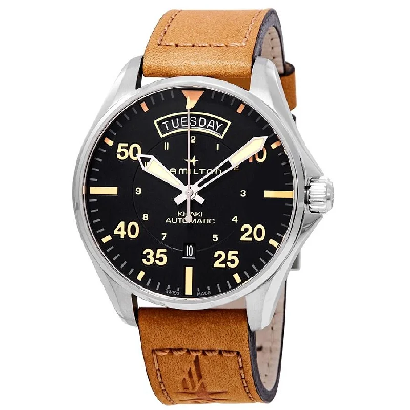 Skeleton Dial Mechanical Watches for Mechanics FansHamilton Men's H64645531 Khaki Pilot Automatic Brown Leather Watch