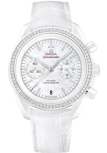 Chronograph Watches for Sports EnthusiastsOmega Speedmaster Moonwatch Co-Axial Chronograph White Side of the Moon Watch - 44.25 mm White Ceramic Case - Diamond-Set Ceramic Bezel - Mother-Of-Pearl Dial - White Leather Strap - 311.98.44.51.55.001