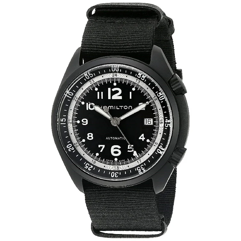 Mechanical Watches with Hand-Winding MechanismHamilton Men's H80485835 Khaki Aviation Black Canvas Watch