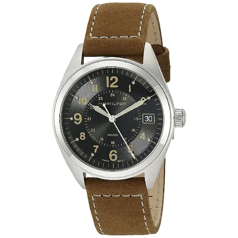 Waterproof Diving Watches with Rotating BezelHamilton Men's H68551833 Khaki Field Brown Leather Watch