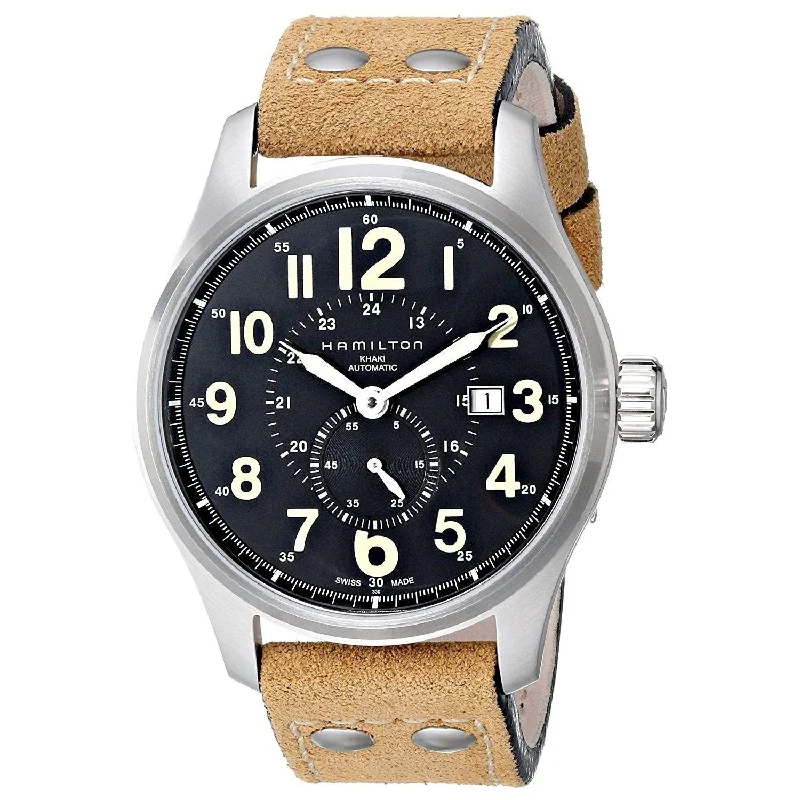 Leather Cuff Watches for a Bohemian LookHamilton Men's H70655733 Khaki Field Officer GMT Automatic Beige Leather Watch