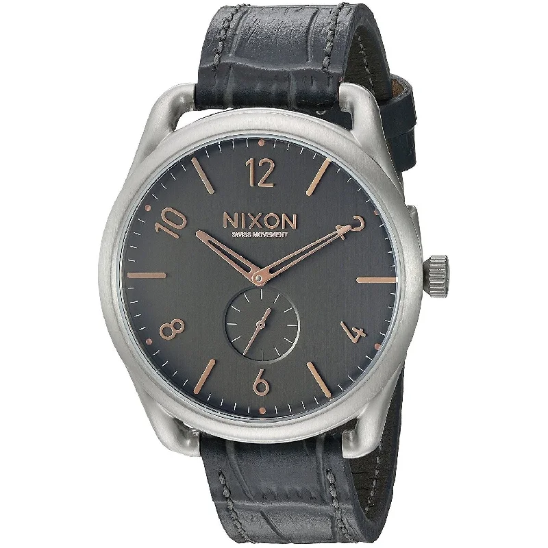 Leather Band Watches with Quick-Release BucklesNixon Men's A465-2145 C45 Black Leather Watch