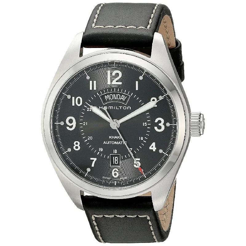 Watches with Gold Plated Cases for a Luxurious LookHamilton Men's H70505733 Khaki Field Automatic Black Leather Watch