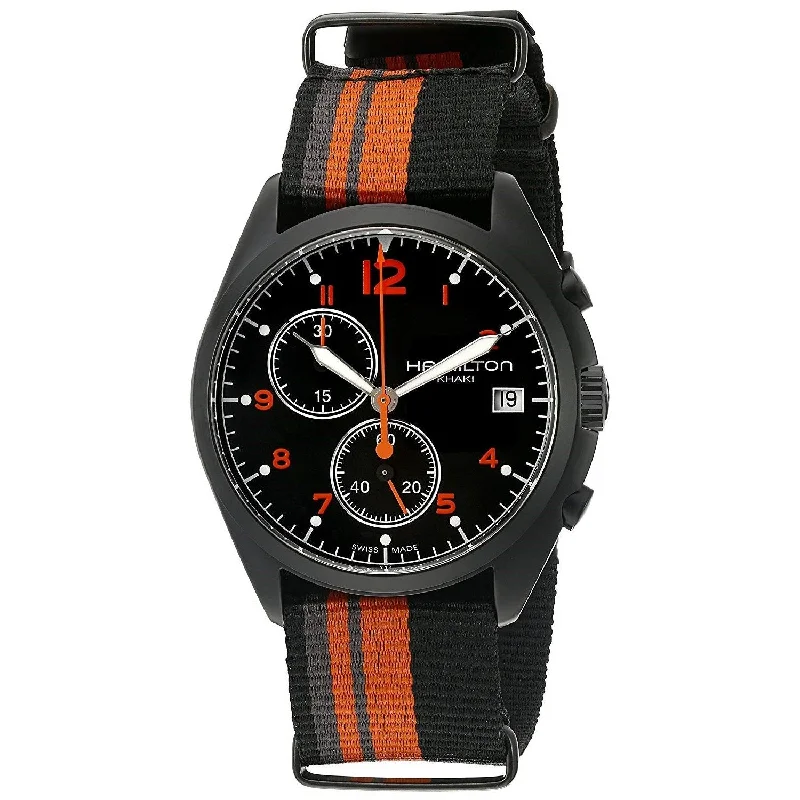 Hybrid Smartwatches with Traditional Watch AestheticsHamilton Men's H76582933 Pilot Pioneer Chronograph Orange and Black Nylon Watch