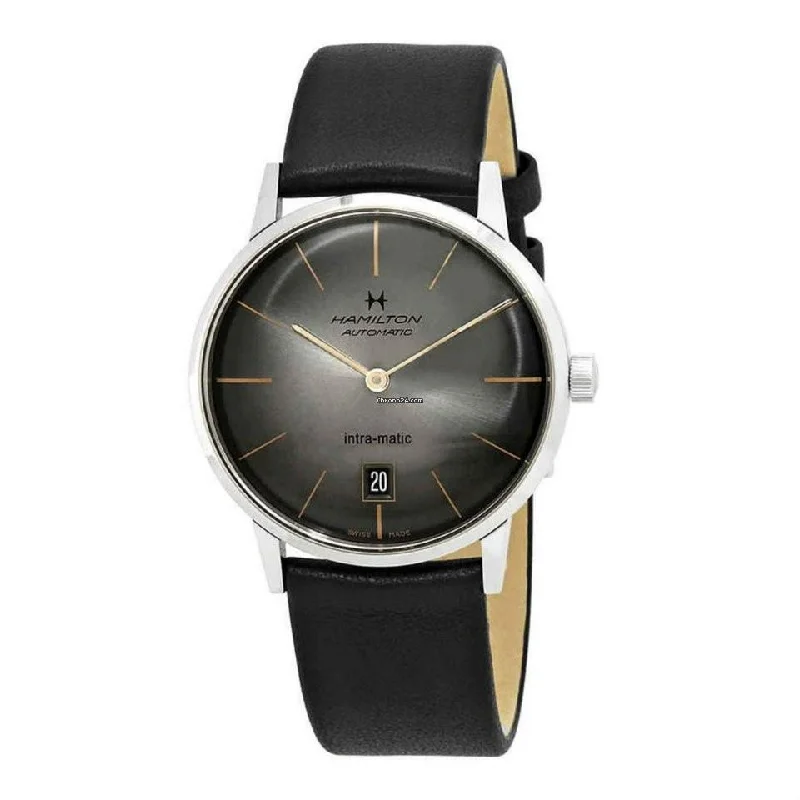 Alloy Cased Watches for Affordable QualityHamilton Men's H38455781 Intra-Matic Black Leather Watch