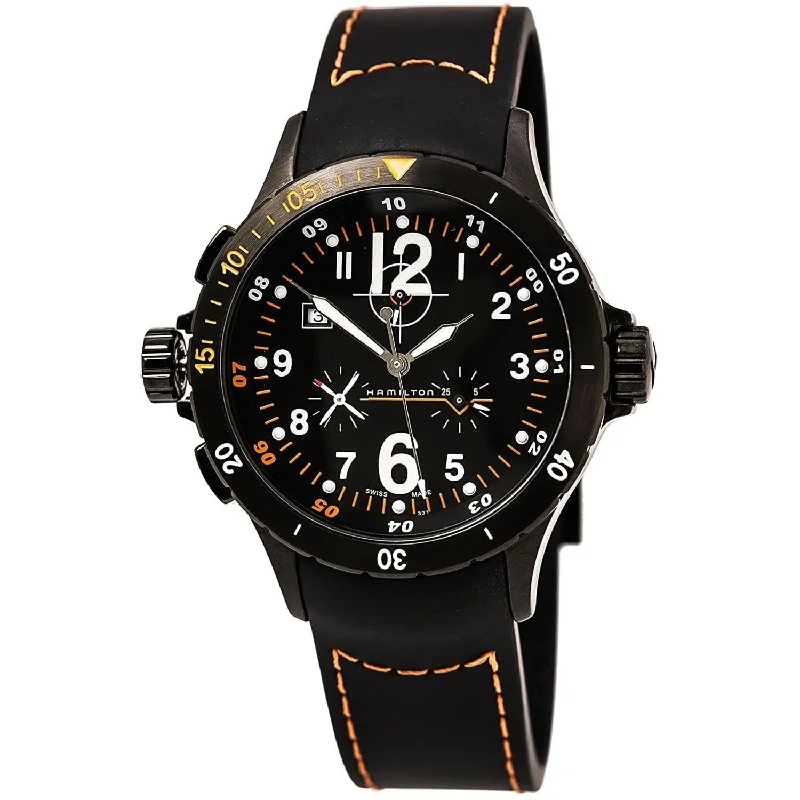 Watches with Braided Straps for a Handmade TouchHamilton Men's H74592333 Khaki Aviation Air  Chronograph Black Leather Watch