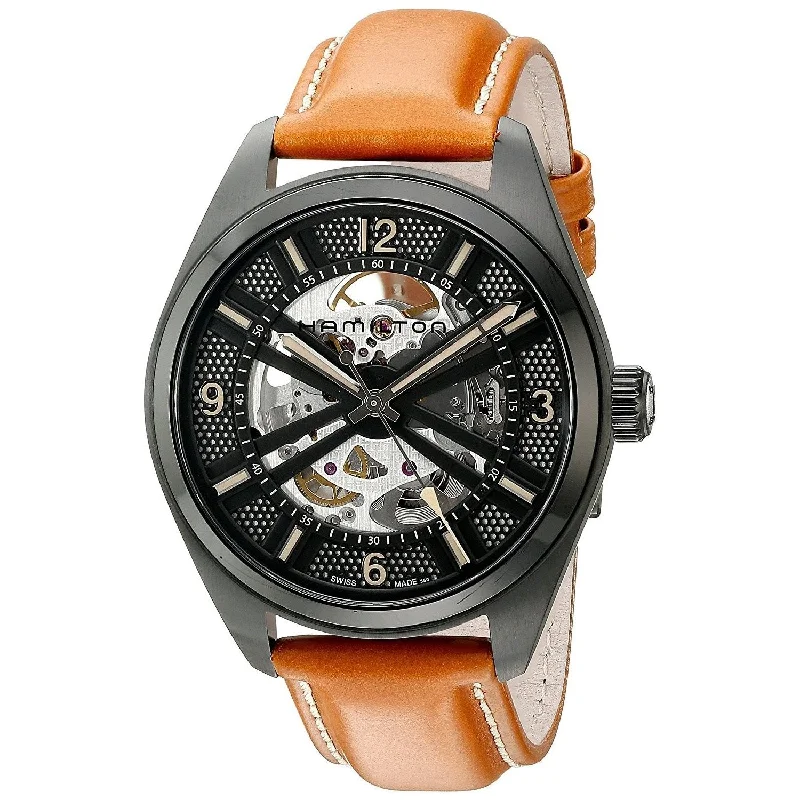 Designer Brand Watches with Unique Dial PatternsHamilton Men's H72585535 Khaki Field Skeleton Automatic Brown Leather Watch