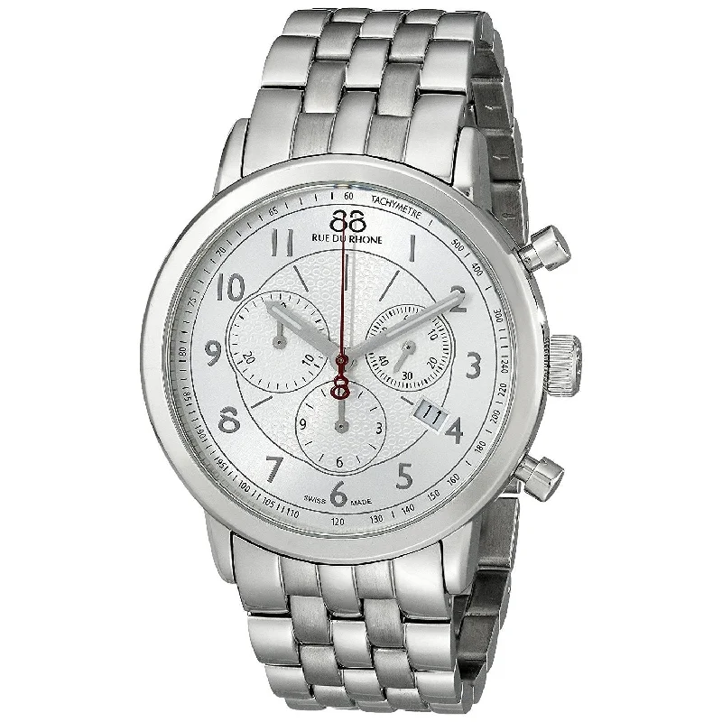 Military Style Watches with Luminescent Hands88 Rue Du Rhone Men's 87WA120044 Double 8 Chronograph Stainless Steel Watch