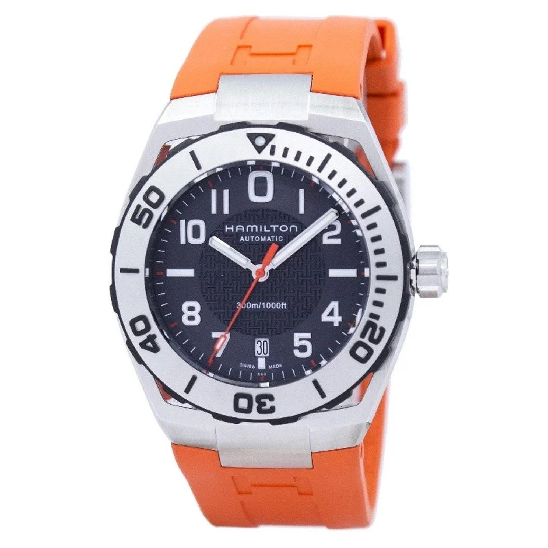 Men’s Watches with Date Display WindowHamilton Men's H78615985 Khaki Navy Sub Orange Rubber Watch