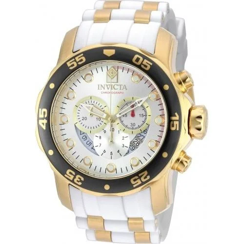 Waterproof Diving Watches with Rotating BezelInvicta Men's 20292 Pro Diver Scuba Chronograph White and GLD Ins Polyurethane and Stainless Steel Watch