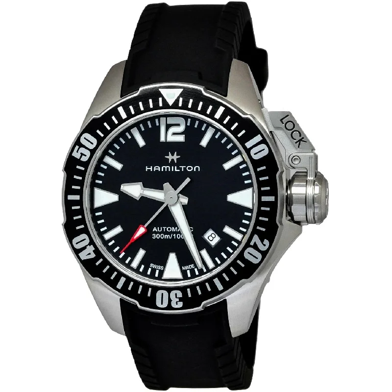 Men’s Dress Watches with Slim ProfilesHamilton Men's H77605335 Khaki Navy Automatic Black Rubber Watch