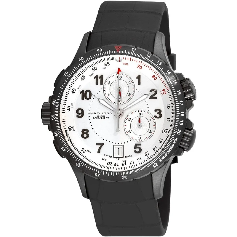 Watches with Rubber Straps for Comfort and DurabilityHamilton Men's H77682313 Khaki ETO Chronograph Black Rubber Watch