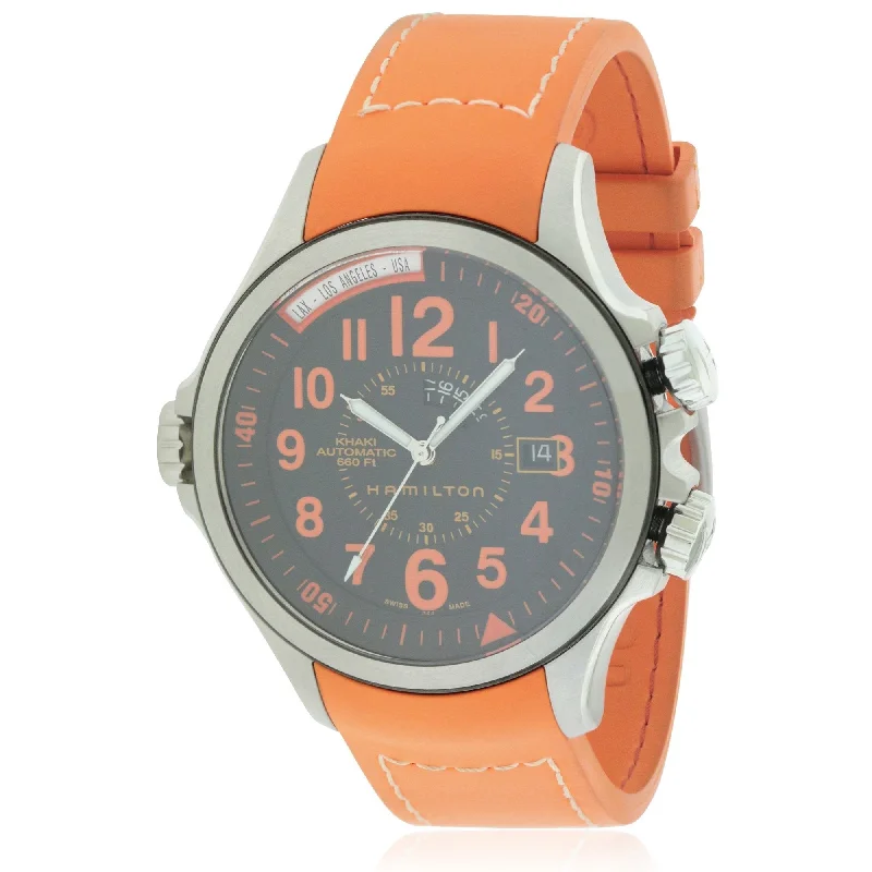 Limited Edition Watches for Exclusive CollectorsHamilton Men's H77695833 Khaki GMT Orange Rubber Watch