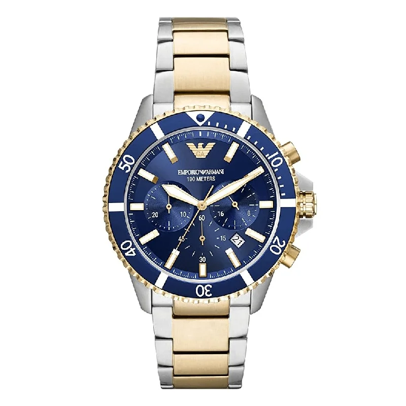 Ceramic Cased Watches with Mother-of-Pearl DialsEmporio Armani Watch Men's Chronograph Diver 2 Tone Blue AR11362