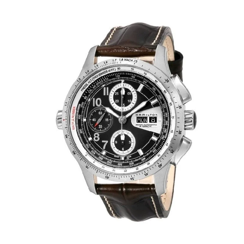 Alloy Cased Watches for Affordable QualityHamilton Men's H76626535 Khaki X Chronograph Automatic Black Leather Watch