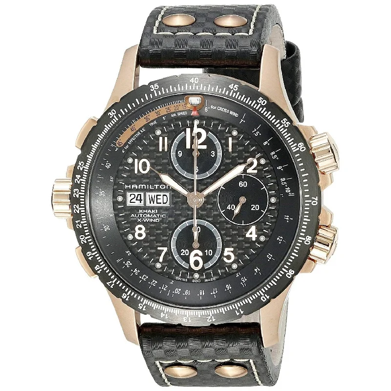 Designer Brand Watches with Unique Dial PatternsHamilton Men's H77696793 Khaki X-Wind Automatic Chronograph Automatic Black Leather Watch