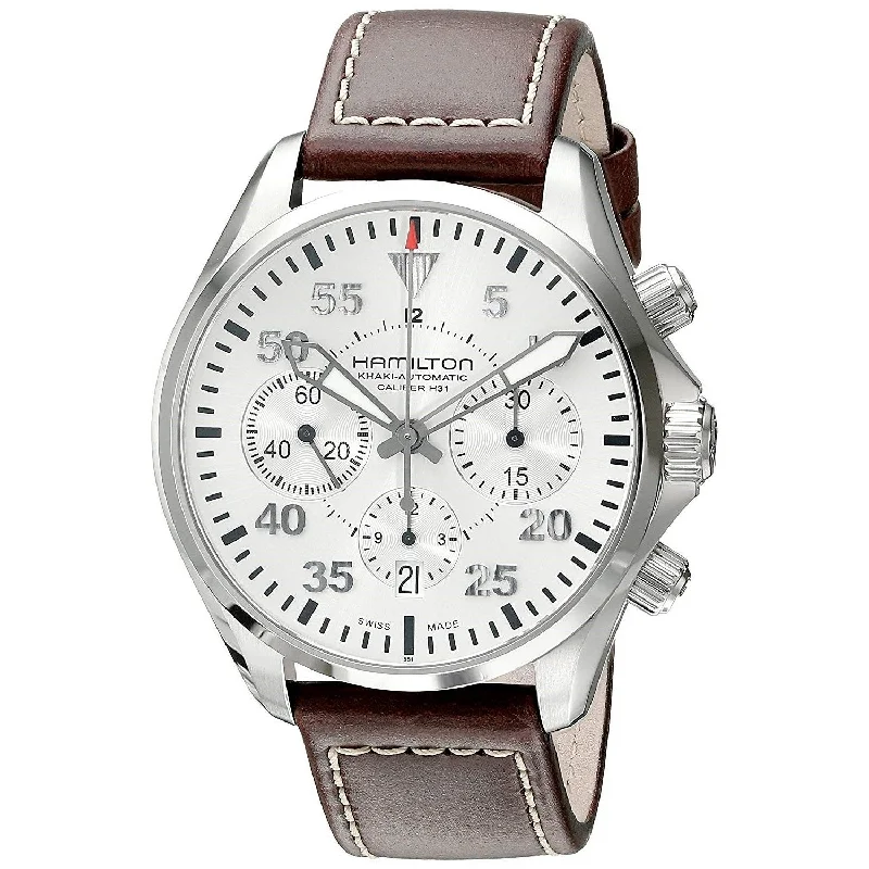 Dressy Watches for Evening EventsHamilton Men's H64666555 Khaki Aviation Chronograph Automatic Brown Leather Watch