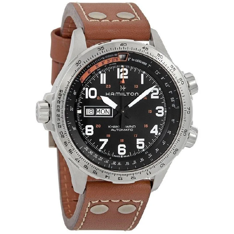 Watches with GMT FunctionHamilton Men's H77755533 Khaki Aviation X-Wind Automatic Brown Leather Watch