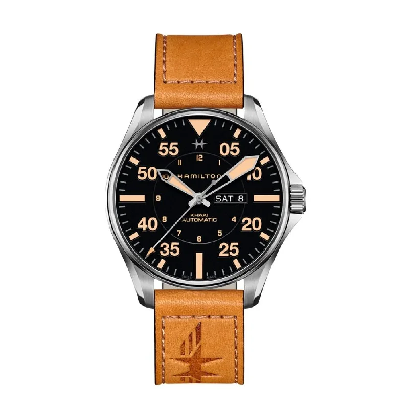 Watches with Heart Rate and Blood Pressure MonitorHamilton Men's H64725531 Khaki Pilot Beige Leather Watch